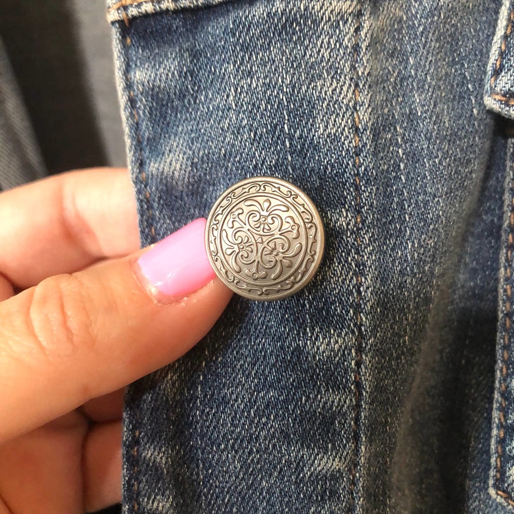 Chico's Blue Denim Jean Jacket with Lace Yoke - Picture 9 of 10